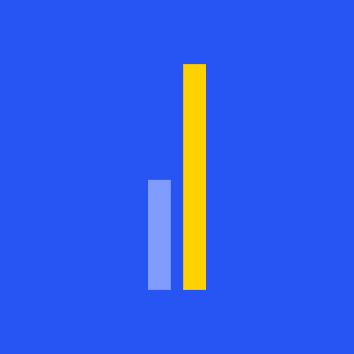 Two vertical bars on a blue background: the left bar is shorter and light blue, while the right bar is taller and yellow.